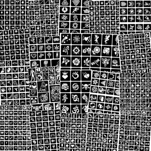 761pcs Temporary Tattoo Stencils for Kids, 20 Sheets Face Body Paint Henna Stencils Kit, Girls Boys Glitter Tattoo Stencils for Kids School Show Birthdays Halloween Christmas Party Favor Supplies