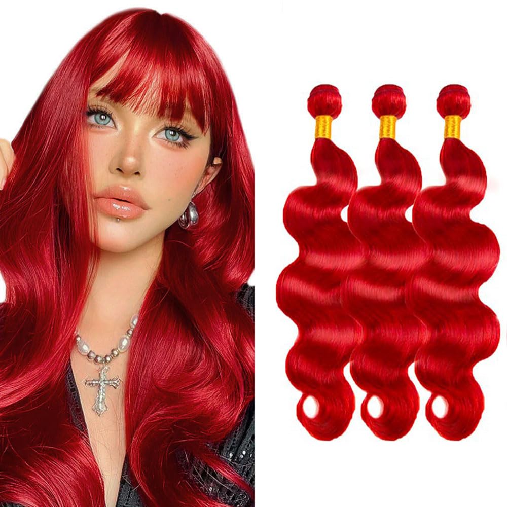 Red Body Wave Human Hair Extensions - 16, 18, 20 Inch Bundles | Unprocessed Brazilian Virgin Hair, 50g Each