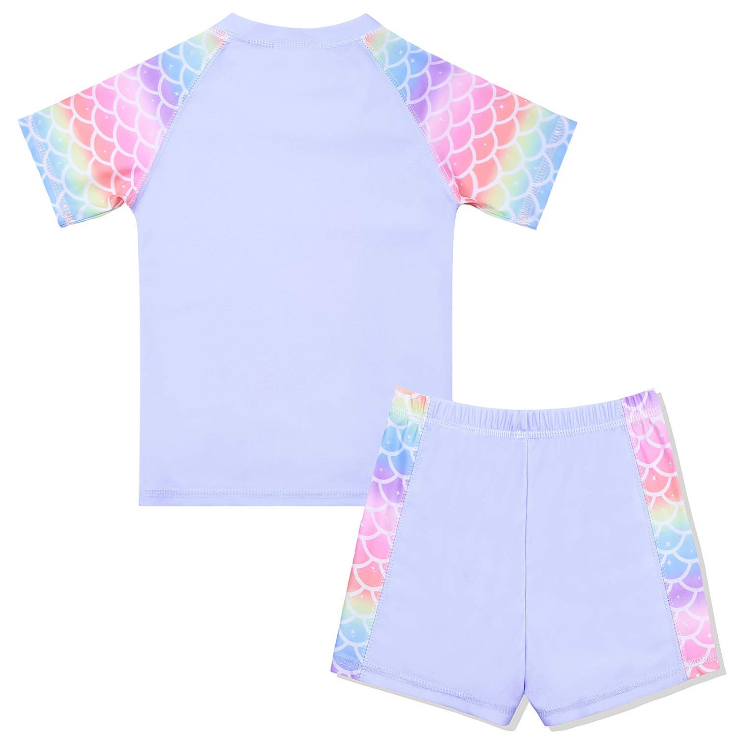 Girls Rash Guard Swimwear Mermaid Swimsuits 2-Piece Short Sleeve Swimwear
