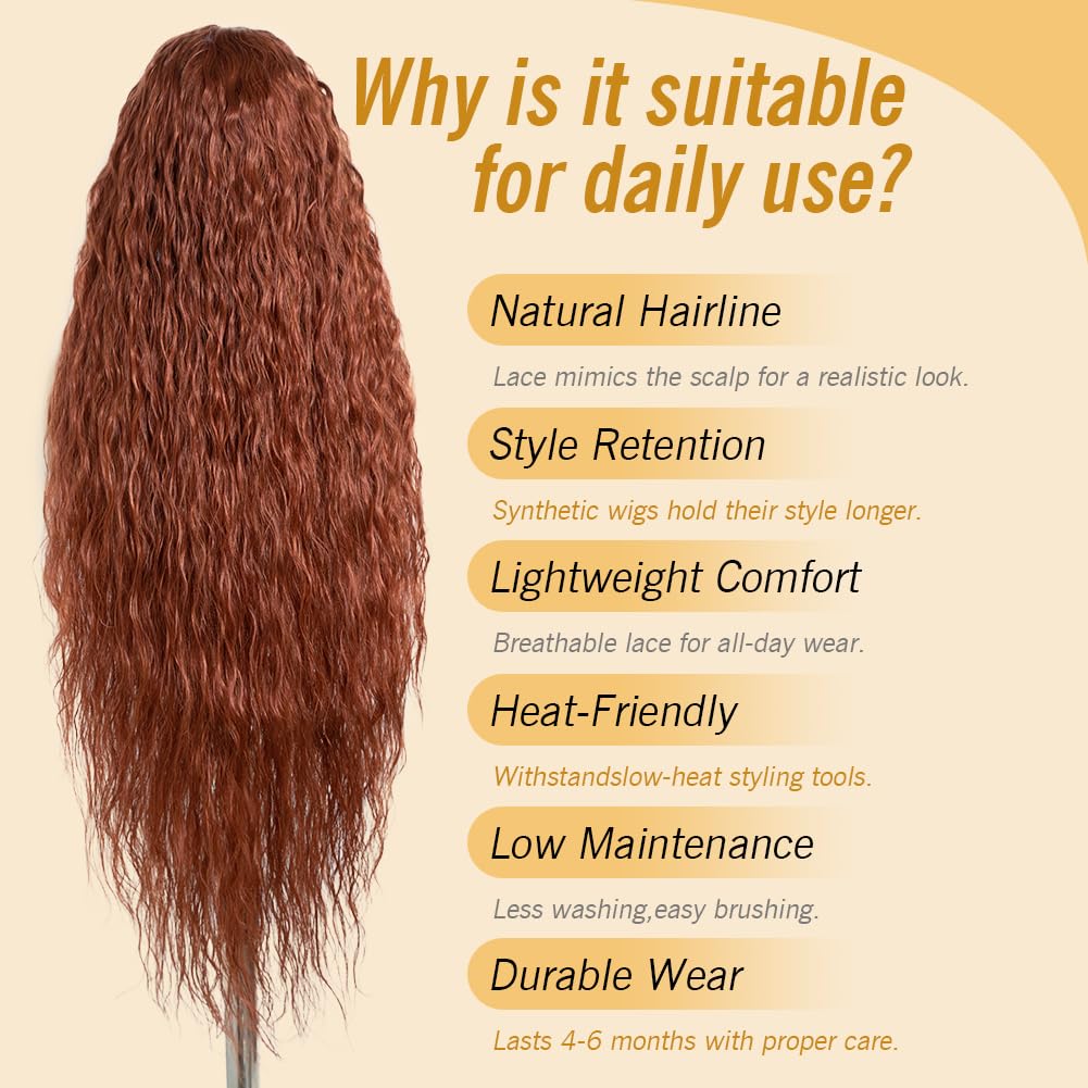 Super Long 36-Inch Lace Front Wig - Synthetic Hair Bohemian Waves | 5-Inch Middle Parting (130T)