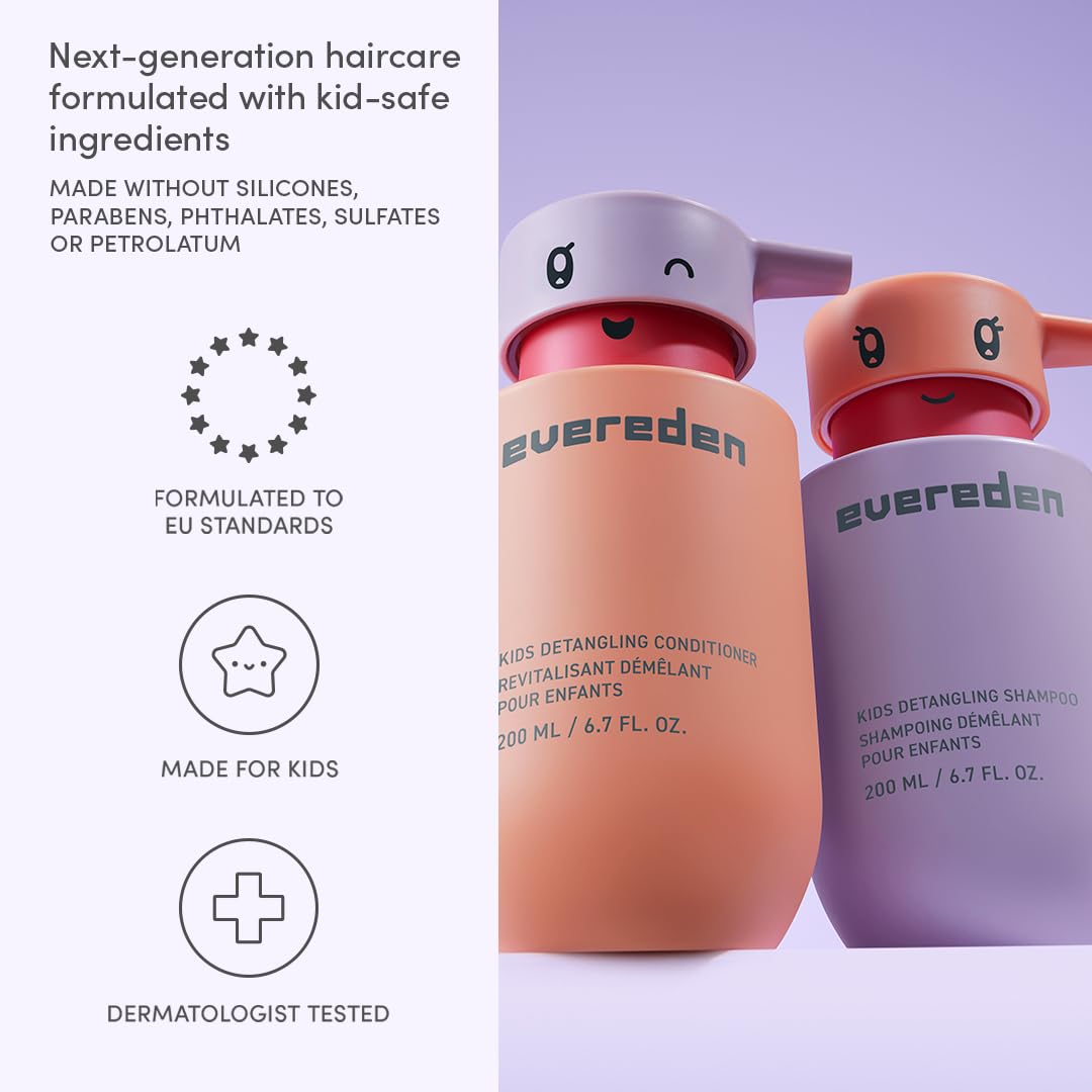 Evereden Happy Hair Duo for Kids: Vegan Shampoo and Conditioner Set with Detangler Brush - Strengthens & Smooths All Hair Types