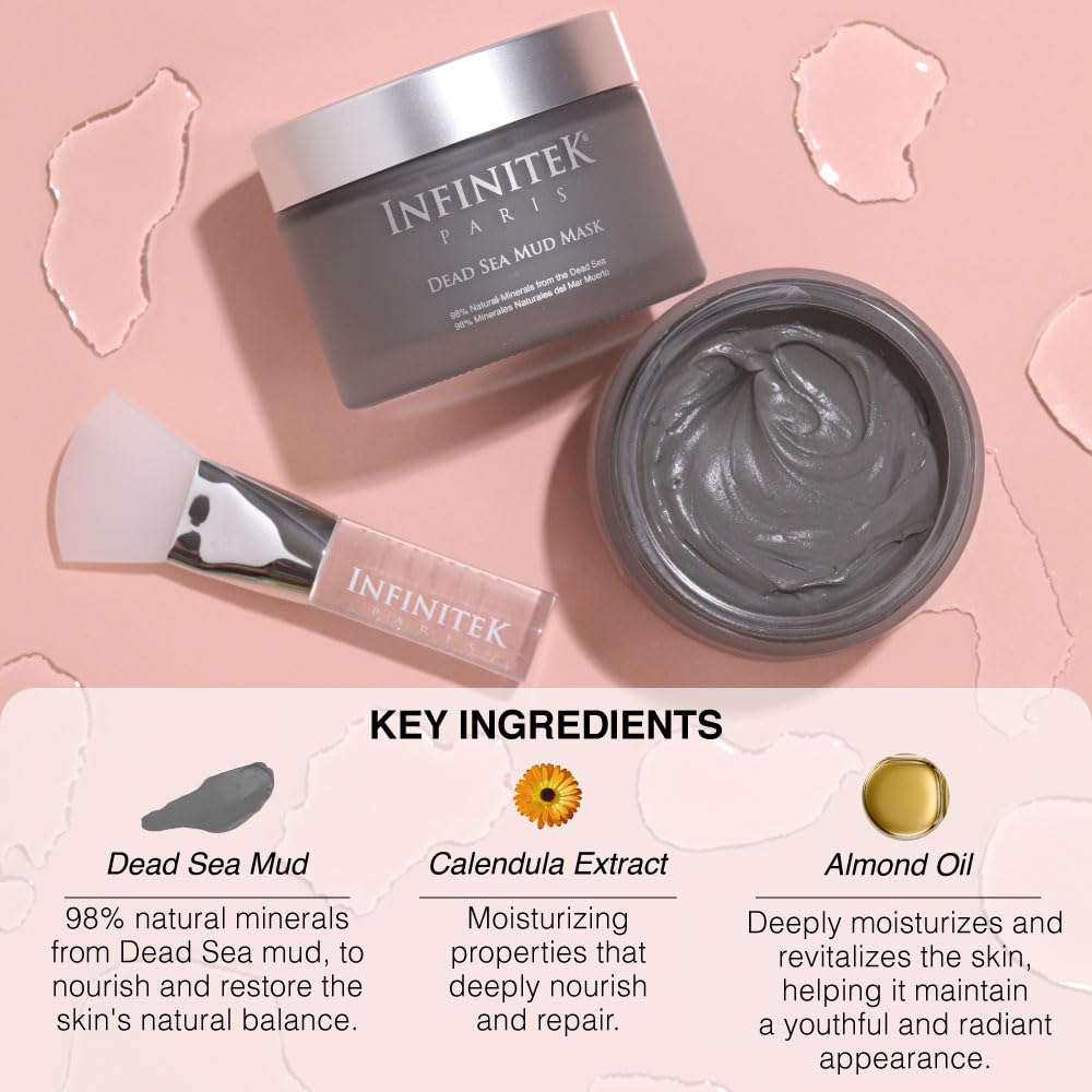Infinitek Paris | Dead Sea Mud Mask | Galentine’s Gifts & Valentine’s Day Gifts for Women | Face Mask for Acne Treatment, Blackhead Remover, Antioxidant Pore Cleaner | 2.47 oz / 70 g