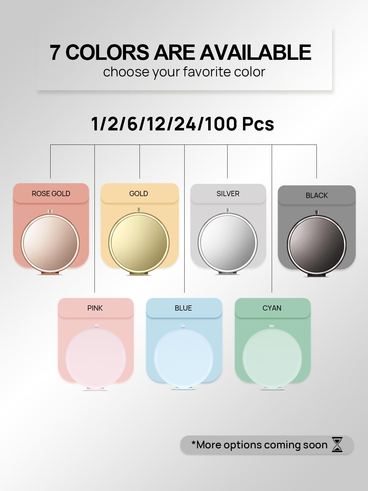 Getinbulk Compact Mirror Bulk, Pack of 6 Double-Sided 1X/2X Magnifying Metal Makeup Mirrors(Round, Silver)