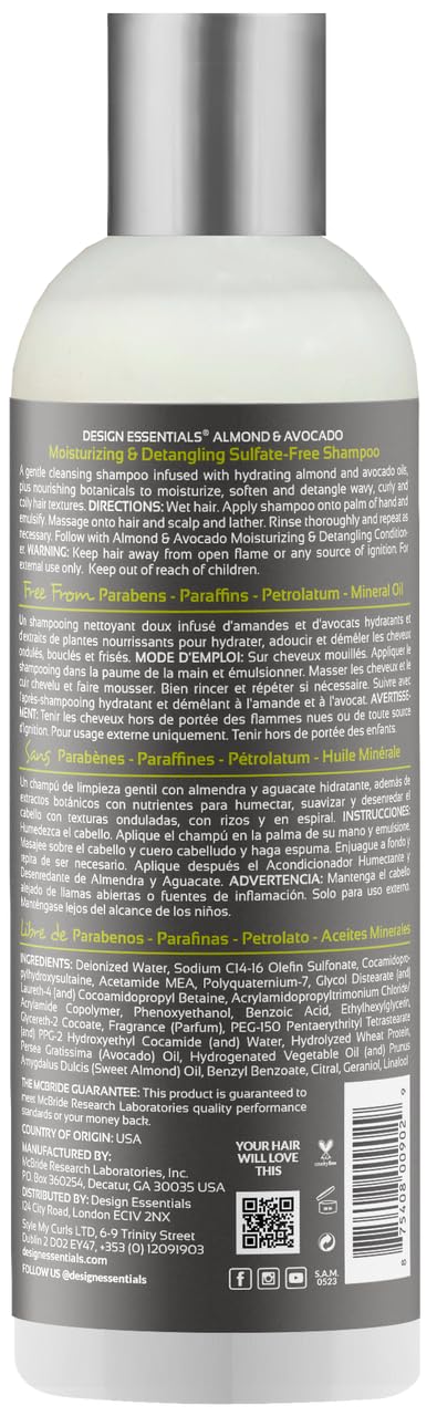 Design Essentials Natural Almond & Avocado Moisturizing & Detangling Sulfate-Free Shampoo, 32 Ounce