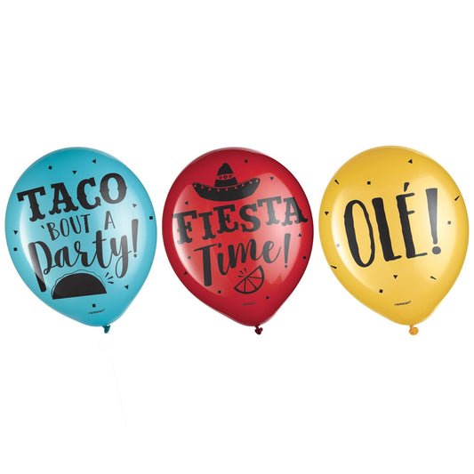 Fiesta Printed Latex Balloons - 12" Pack of 15 Assorted Colors | Ideal for Parties, Celebrations & Events