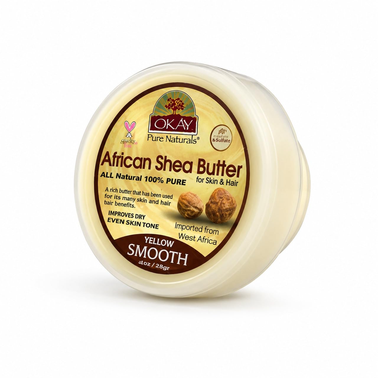 Okay 100% Natural African Shea Butter Yellow Smooth Deep Moisturizing Restores Moisture To Dry Damaged Skin Reduces Skin Damage Heals & Nourishes Made In USA 1oz