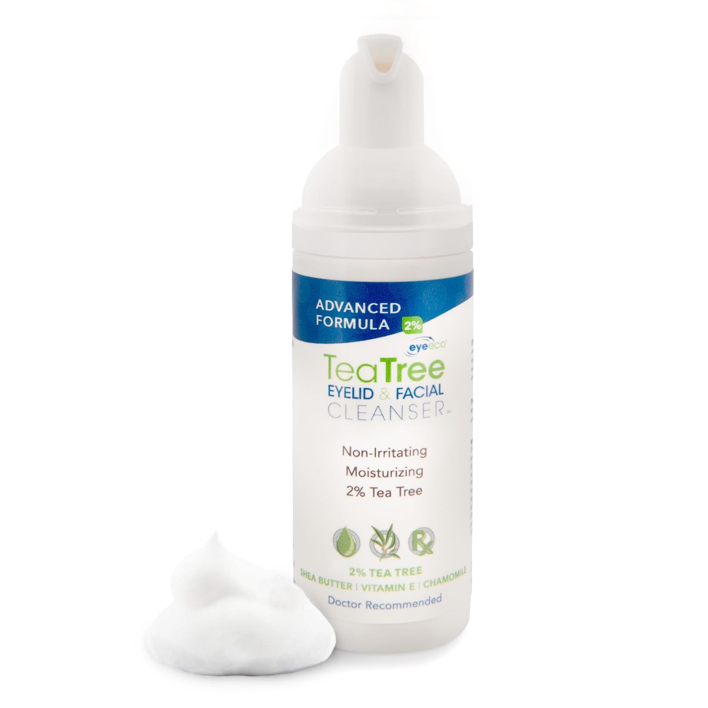 EyeEco Advanced Tea Tree Eyelid and Facial Cleanser - 50mL - Non-Irritating Eyelash & Eyelid Cleanser Soothes Irritation with Tea Tree, Vitamin E and Shea Butter
