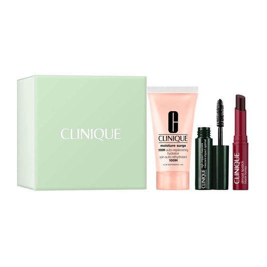 Clinique Icons Gift Set | Almost Lipstick in Black Honey | Moisture Surge 100H Moisturizer, 1 Fl Oz | High Impact Mascara | Hydrating + Glow | Includes 3 Travel Size Pieces