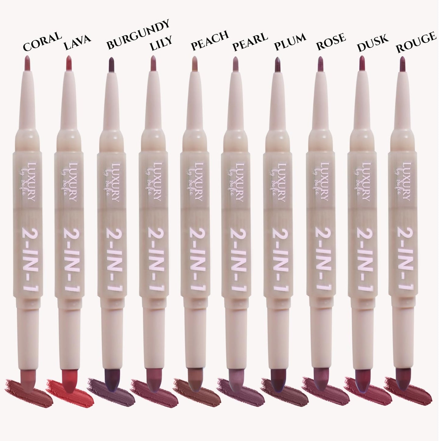 Luxury by Sofia 2 in 1 Lipstick Lipliner Retractable Pencil Semi Matte, Vegan, All Natural, Cruelty Free