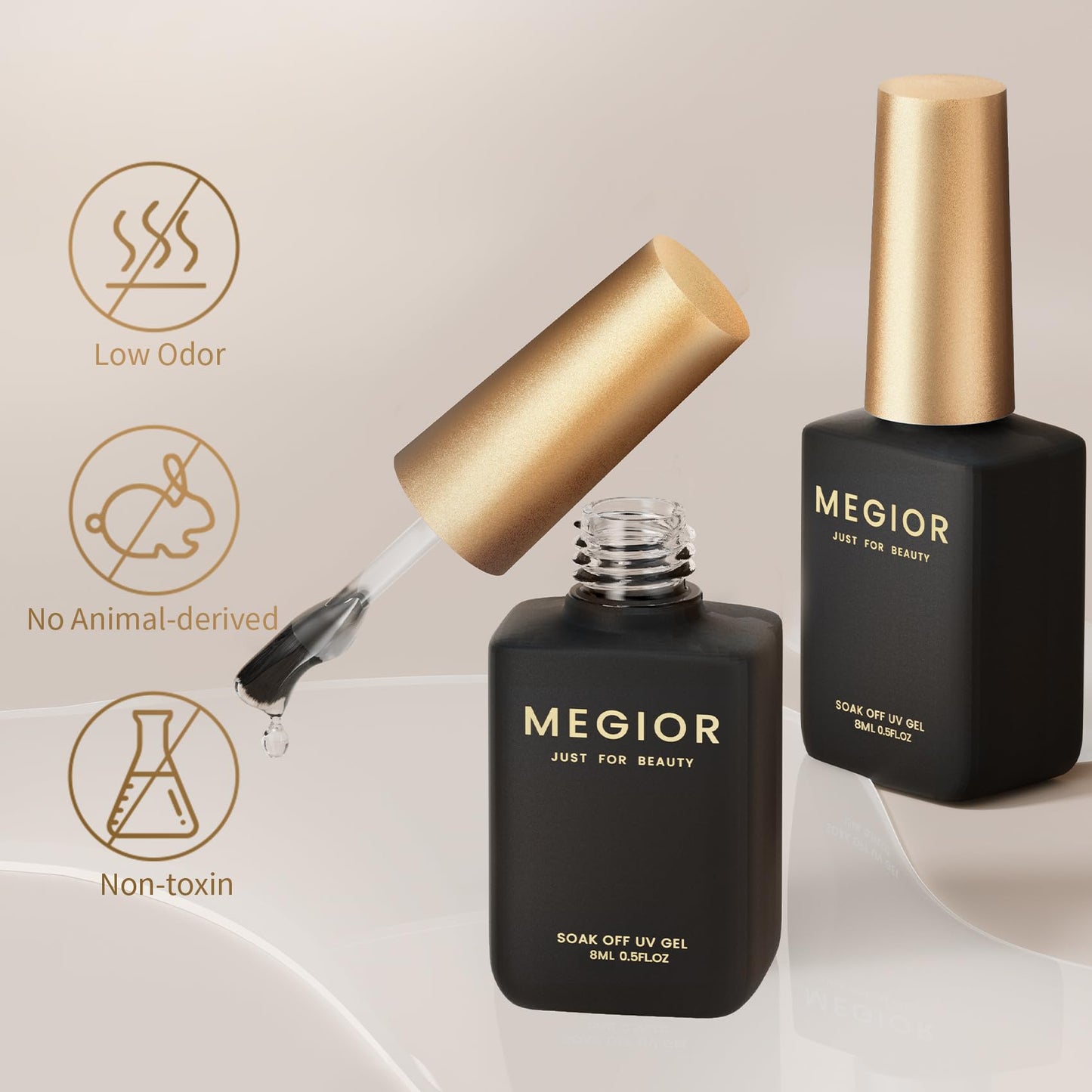 MEGIOR Gel Top Coat and Base Coat Set 2PCs No Wipe Gel Base and Top Coat Long Lasting High-gloss Finish for Home DIY and Nail Salon