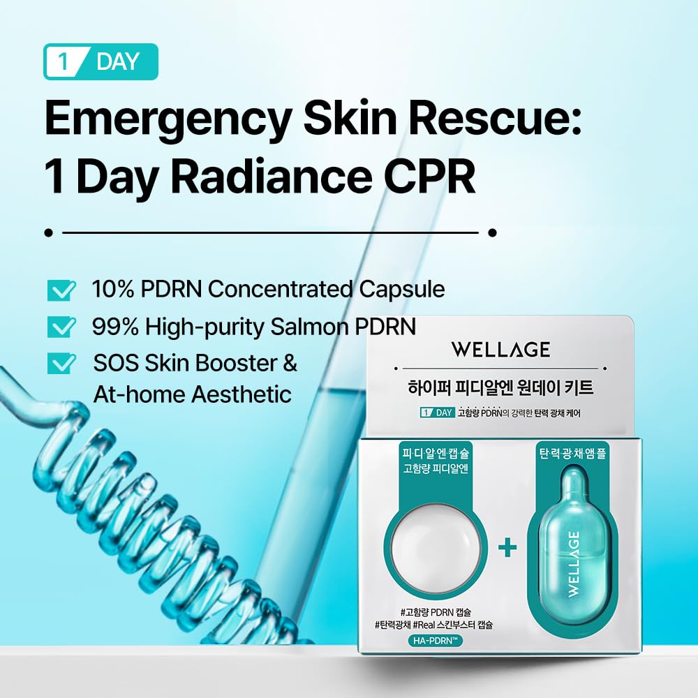 WELLAGE Hyper PDRN One-day Kit 7ea, Hydrating Peptide for Face, Korean Skin care, PDRN, Niacinamide, Hyalruonic acid, Pore minimizing