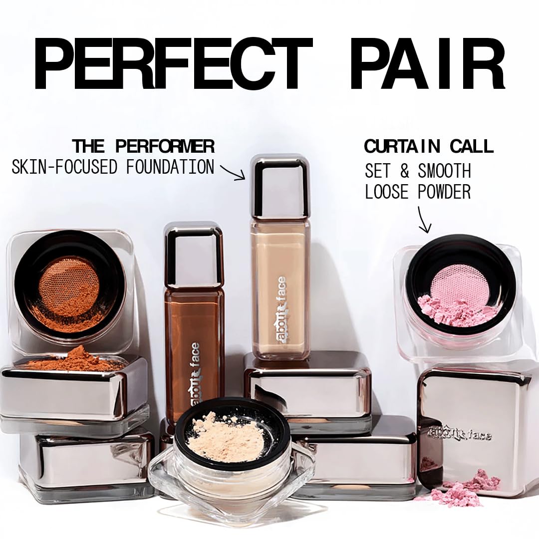 about-face Curtain Call Set & Smooth Loose Powder Bow – Lightweight, Oil-Absorbing Setting Powder with Rice Starch & Corn-Based Talc Alternative – Vegan, Cruelty-Free, – 0.35oz (Translucent)