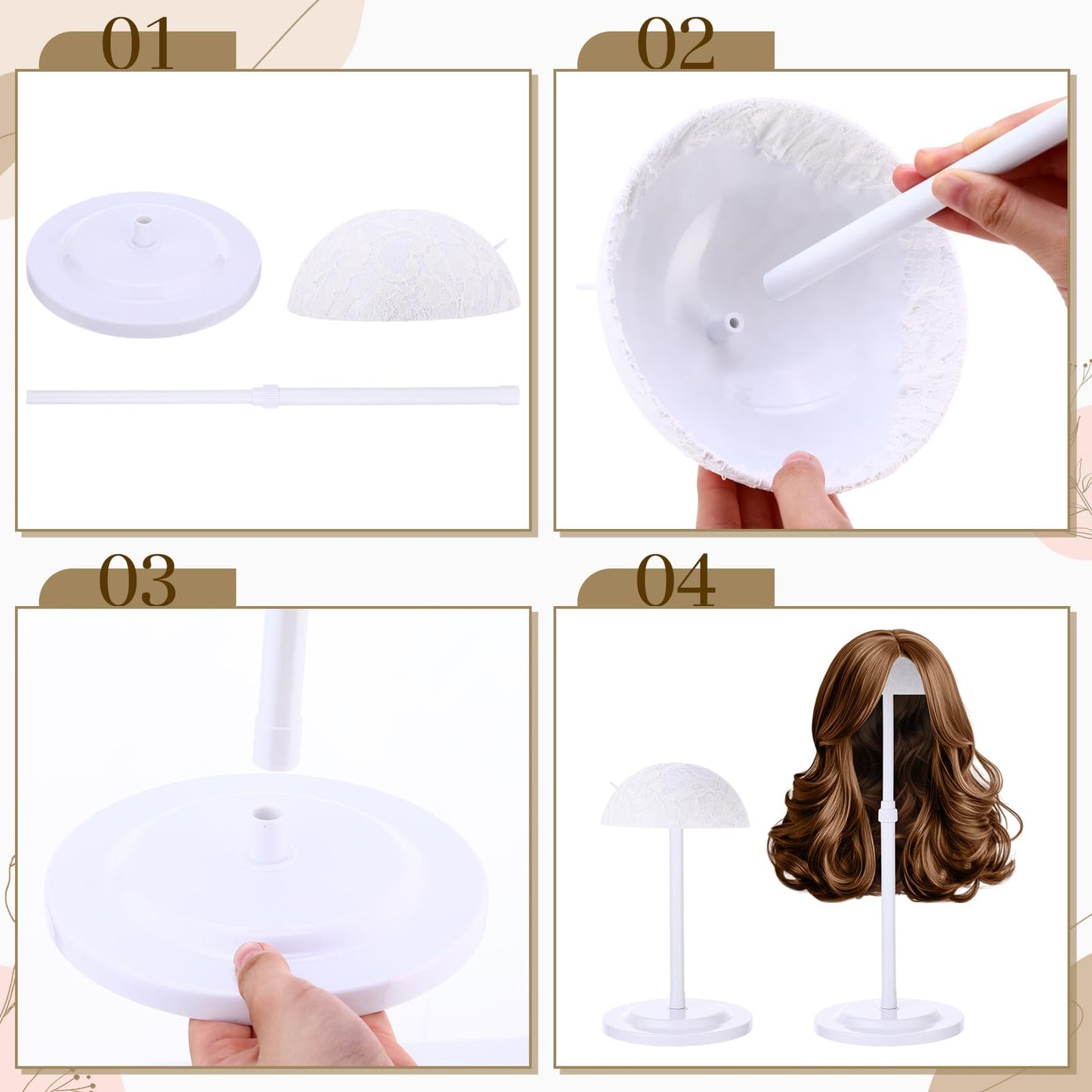 Geelin 4 Pack Wig Stand 9.8"-18.9" Adjustable Height Wig Head Holder Non Slip Portable Hat/cap Display Stand for Multiple Wigs(White)