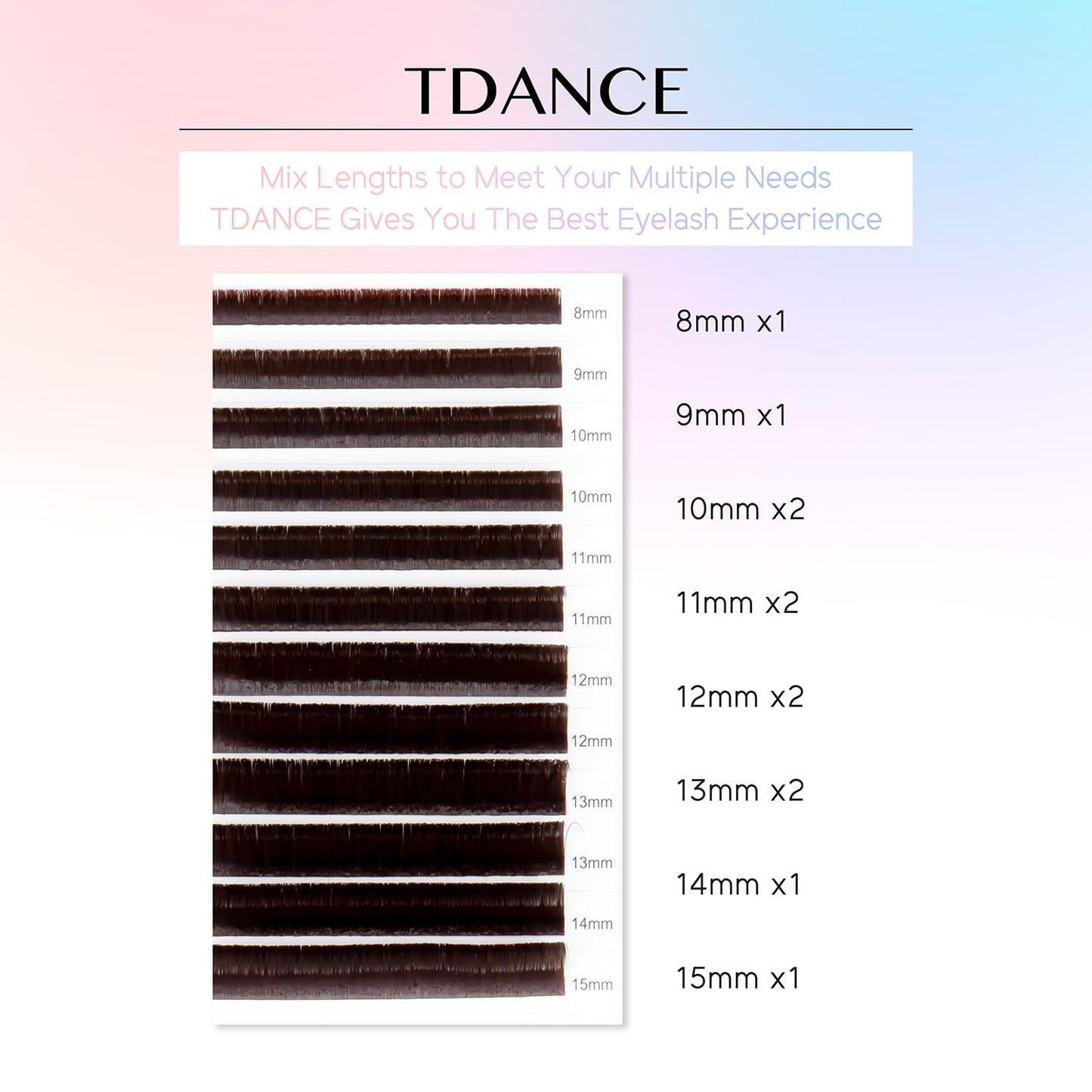 Colorful Eyelash Extensions - Mixed Length Tray for Professional Salon Use | Brown, 0.07-D, 8-15 mm