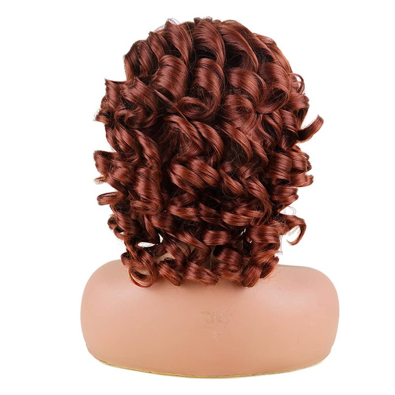 AIDUSA Big Curly Wigs for Black Women Synthetic Loose Curly Wigs with Bangs 14 Inch Auburn Brown Short Wigs Synthetic Hair Natural Wigs for Women (Copper Auburn)
