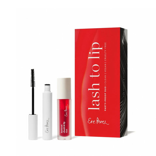 Ere Perez - Lash to Lip Party Proof Duo | Avocado Waterproof Mascara (Black) + Beetroot Cheek + Lip Tint (Joy) | Vegan, Cruelty-Free, Clean Beauty Safe for All Skin Types