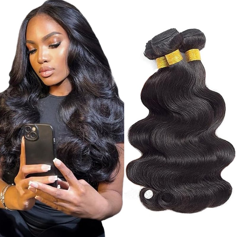 Human Hair Bundle Natural Black Body Wave Bundles 12 14 16 inch 100% Unprocessed Brazilian Virgin Hair 3 Bundles 150g #1b Color Natural Black