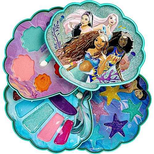 Townley Girl The Little Mermaid Clam Beauty Compact Set Kit with Lip Gloss Palette, Makeup Set for Kids Girls, Ages 3+ Perfect for Parties, Sleepovers and Makeovers