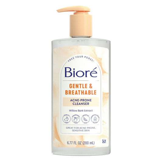 Biore Gentle & Breathable Acne Face Wash, Fragrance Free, 6.77 Oz