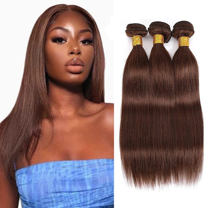 Color #4 Bundles Human Hair Chocolate Brown Straight Bundles 14 16 18 Inch Unprocessed Virgin Mixed Length Light Brown Bundle Hair Extensions 50 Gram Per Bundle
