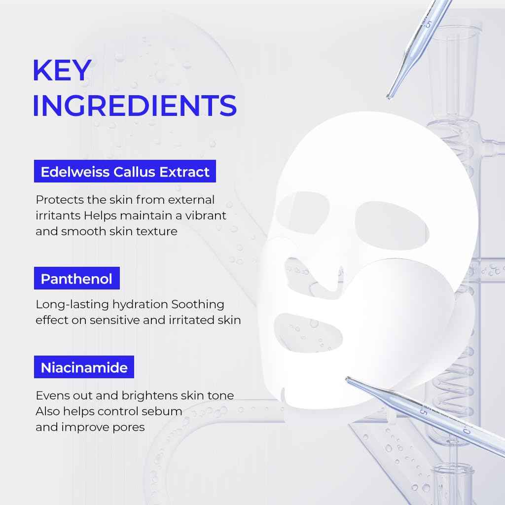 DEWYCEL PRIVATE CARE MASK with edelweiss callus culture extract | 3STEP face mask for glow skin - elasticity, hydrating, firming | Soothing Recovery & Moisture with Panthenol, Niacinamide
