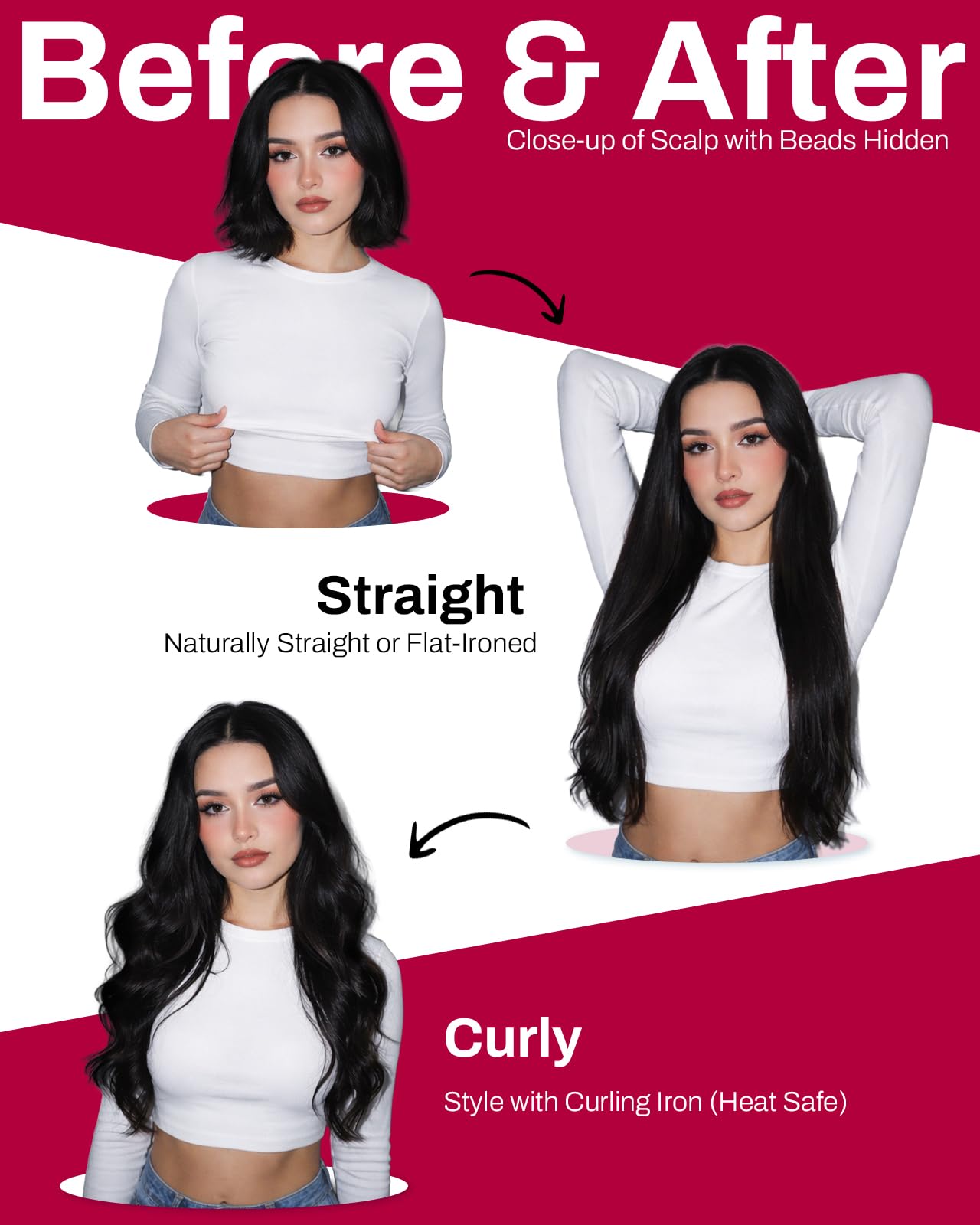 Moresoo Micro Link Hair Extensions Human Hair, Jet Black 22 Inch 50G,Microlink Extesnions Long Straight, Adds Length and Volume, for Fashion Women Photoshoot Party and Glam Looks