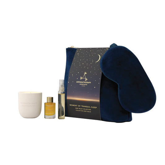 Aromatherapy Associates Moment of Tranquil Sleep. Luxurious Gift Set Includes Deep Relax Bath & Shower Oil, Sleep Mist, Candle Votive, Eye Mask and Lush Velvet Bag (1 Count)