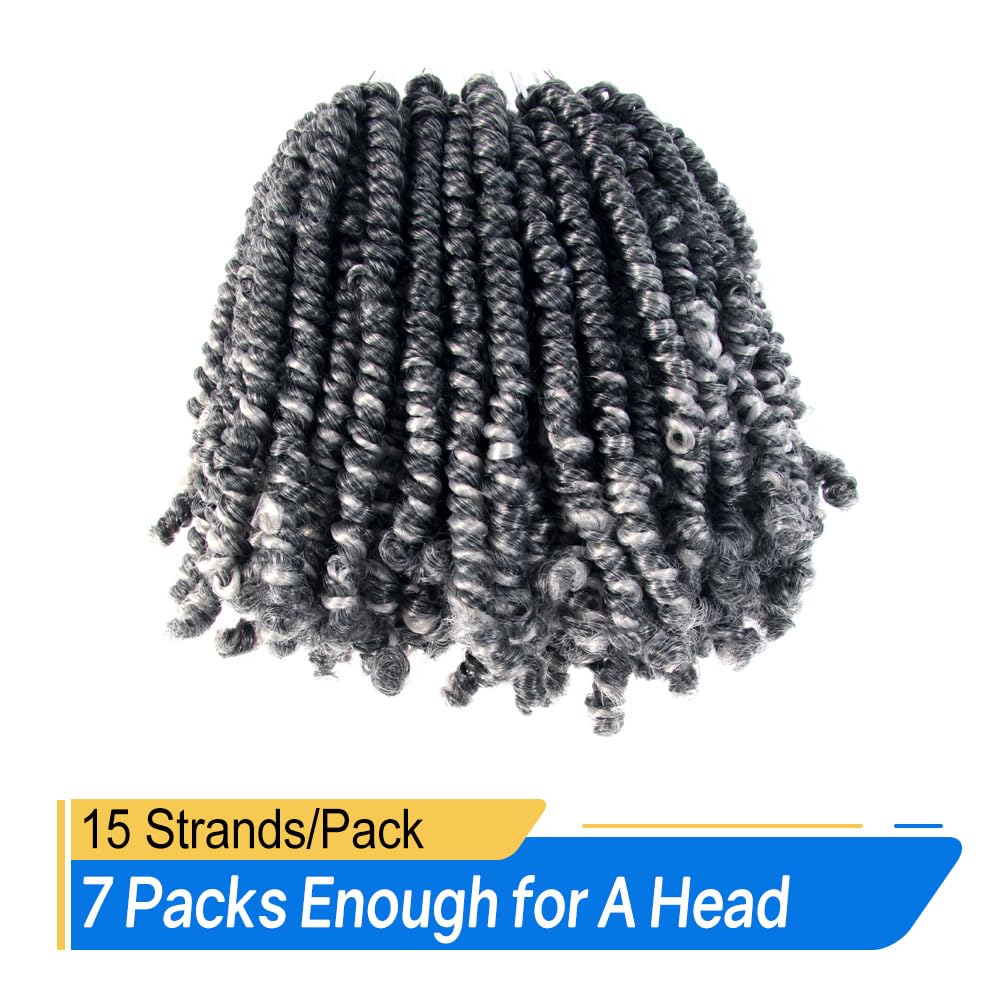 Niseyo Pre twisted Bob Spring Twist Hair 6 Inch 7 Packs Short Pre-looped Crochet Braid Ombre Gray (TGrey)