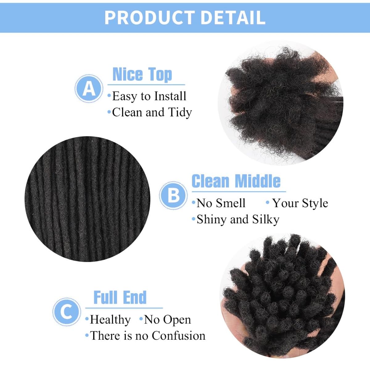 Loc Extensions Human Hair for Women Men Kids 0.6cm Width 16 Inch 30 Strands Natural Black 100% Handmade Permanent Locs Dreadlock Extensions Real Human Hair Can Be Curled and Bleached