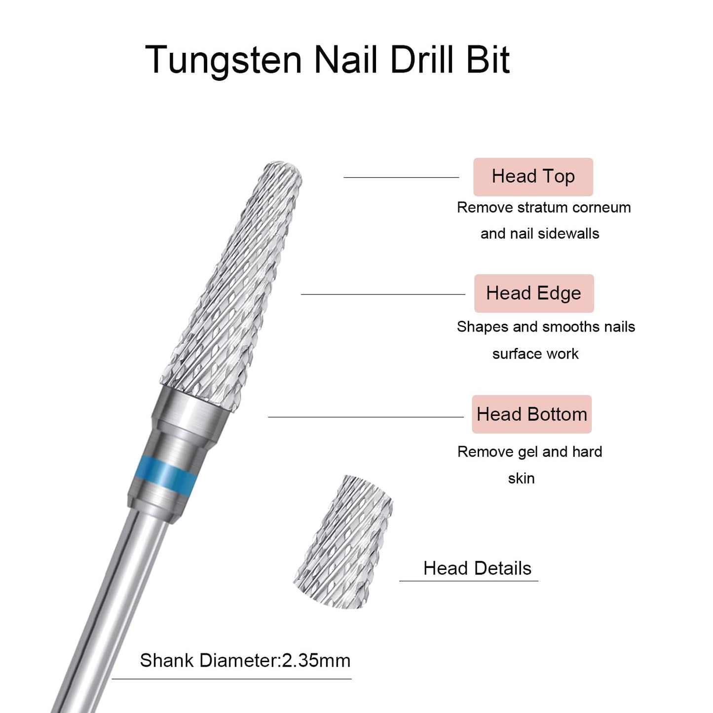 Tungsten Carbide Nail Bits - 3 Pcs Acrylic Nail Drill Set for Fast Gel Removal | 3/32" Size