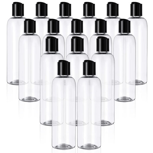 Zubebe 36 Pcs Plastic Travel Bottles with Disc Top Flip Cap Empty Refillable Squeeze Travel Containers for Shampoo Lotions Cream Toiletries Liquid Body Soap (Clear, 8 oz)