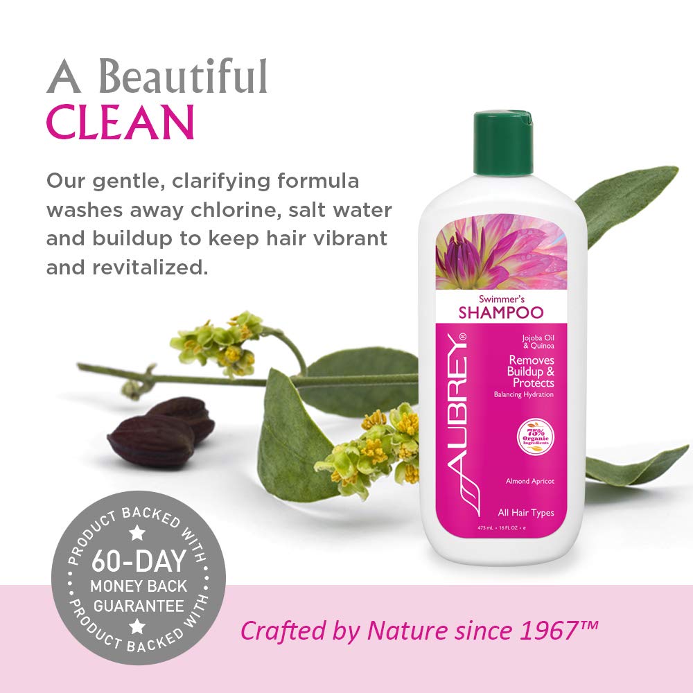 Aubrey Swimmers Shampoo | Removes Chlorine & Buildup, Protects | Jojoba Oil & Quinoa Protein | All Hair Types | 75% Organic Ingredients | 16oz