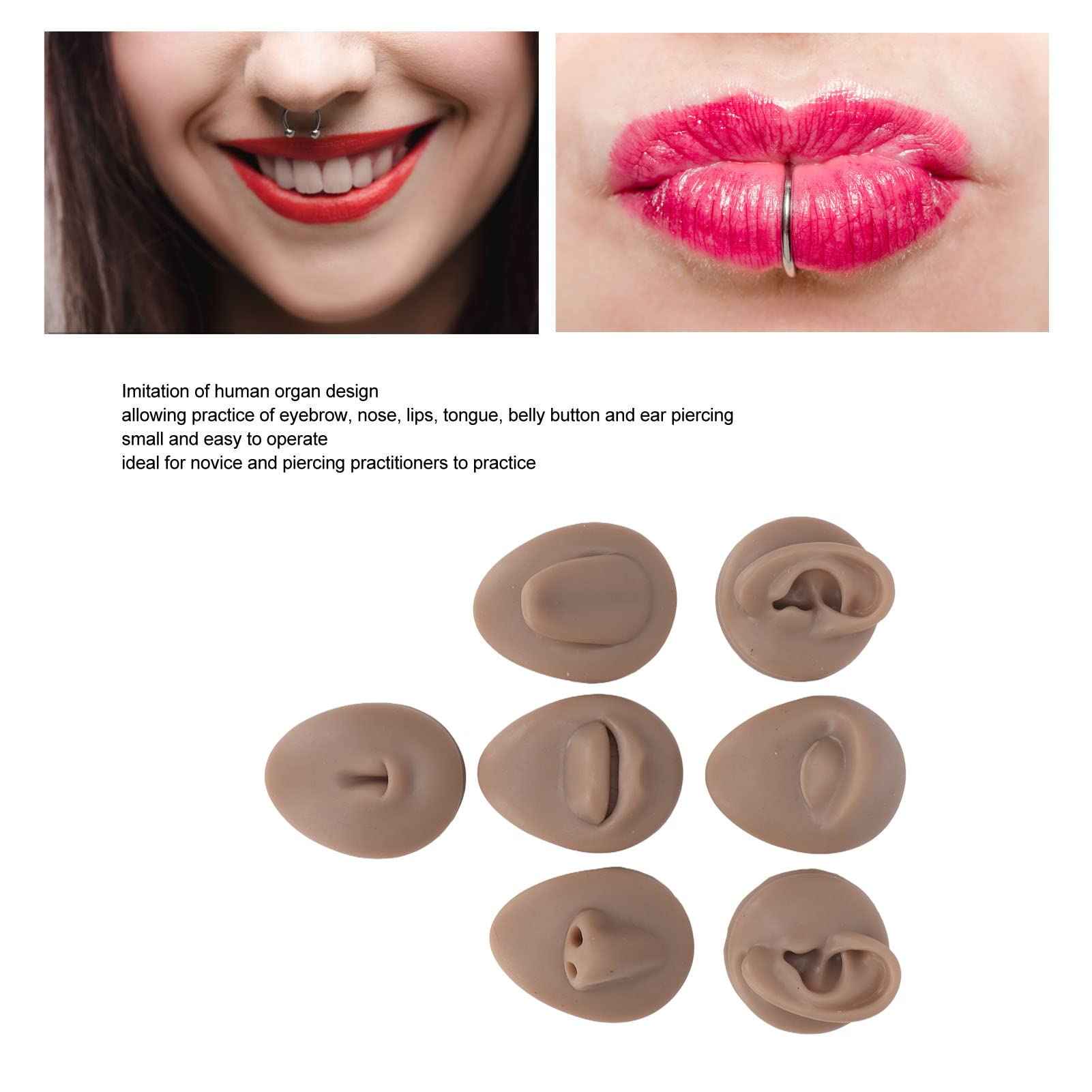 ar Model, 3D Simulation Soft Reusable Nose Tongue Model Silicone Body Piercing Practice Model Fake Body Parts Silicone Body Parts for Piercers (Deep Skin Color)