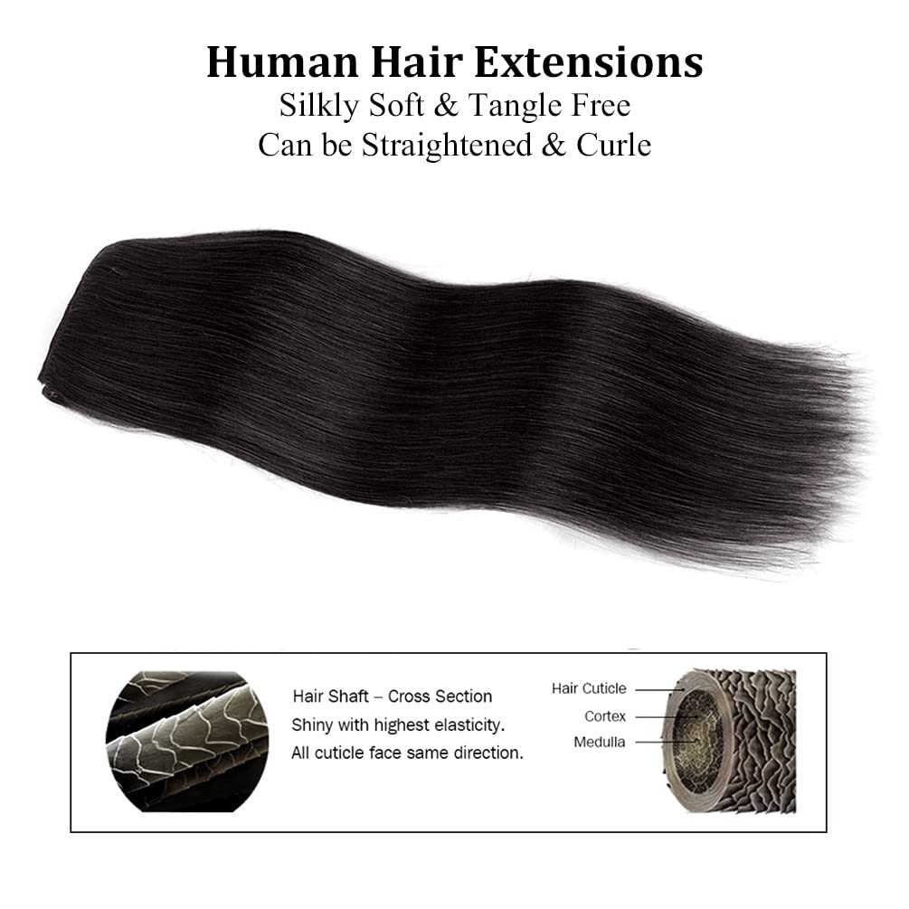 14" Clip in Hair Extensions Remy Human Hair for Women - Silky Straight Human Hair Clip in Extensions 50grams 4pieces Natural Black #1B Color