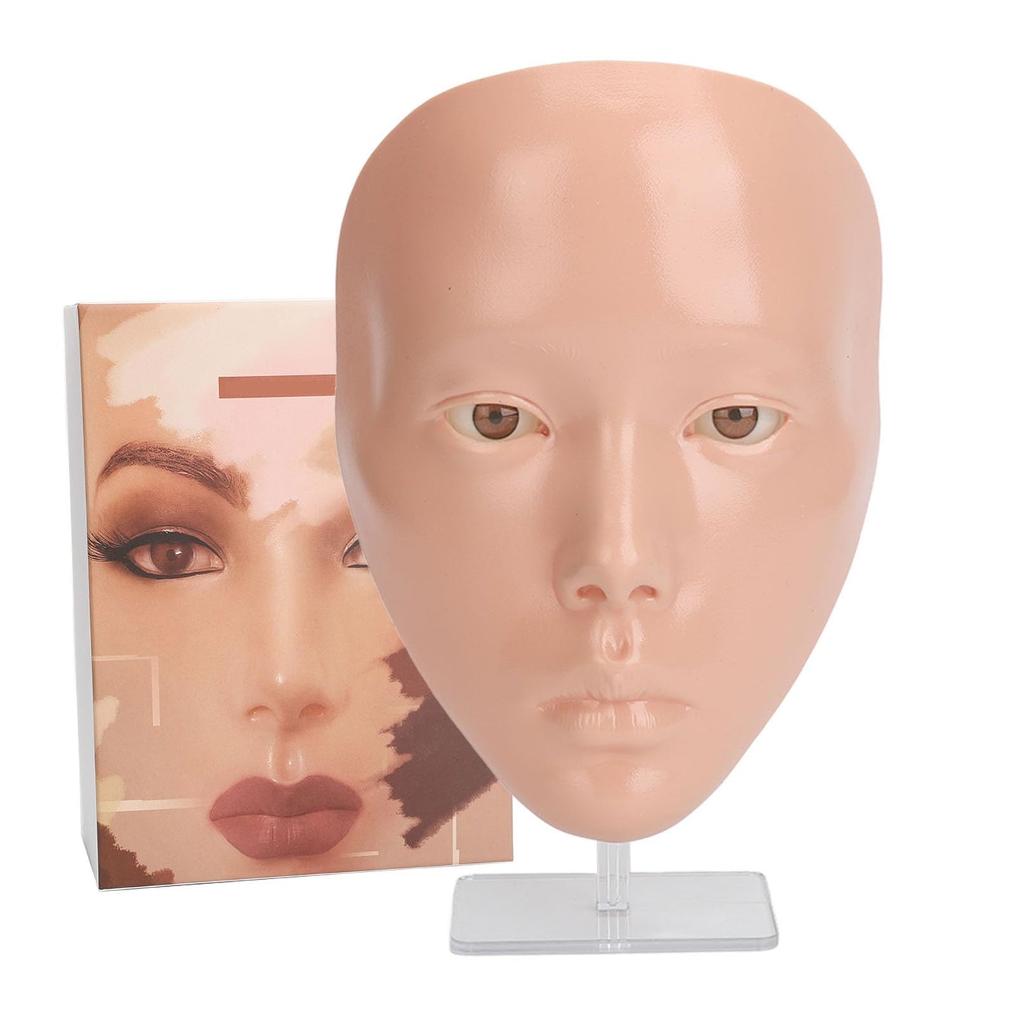 3D Reusable Makeup Practice Mannequin Face, Silicone Full Face for Eyelash and Eye Shadow Practice, Ideal for Emerging Makeup Artists and Girl's Gift (pink skin)
