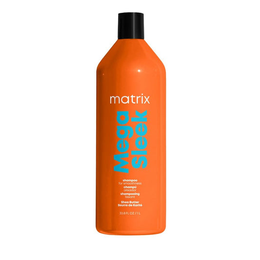 Matrix Mega Sleek Shampoo - Anti-Frizz Moisturizing Shampoo, Smoothing and Detangling, For Dry & Damaged Hair, Salon Professional Formula, With Shea Butter, Vegan, 33.8 Fl Oz