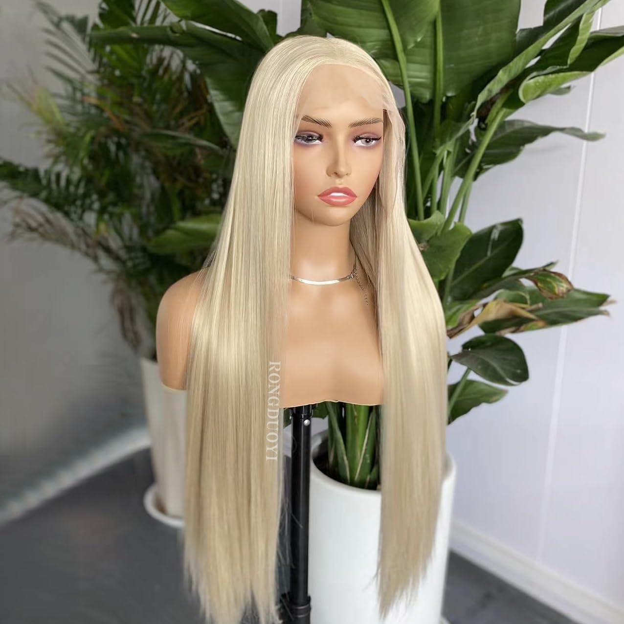 RONGDUOYI 13X6 Lace Front Wigs for Women Blonde Lace Wig Long Silky Straight Synthetic Hair Glueless Natural Hairline Daily Use Cosplay Wig