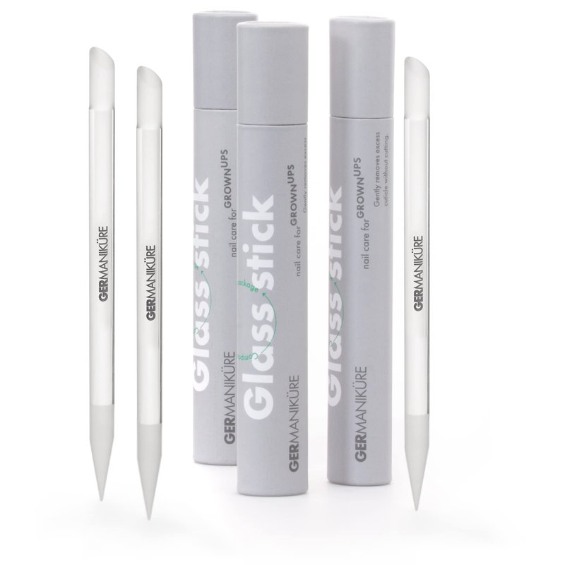 GERMANIKURE Glass Cuticle Stick, Set of 3 - Cuticle Pusher, Remover, Callous & Dry Skin File, Nail Shaper - Ethically Made in Czech Republic - Professional Cuticle Care Tool - No Case