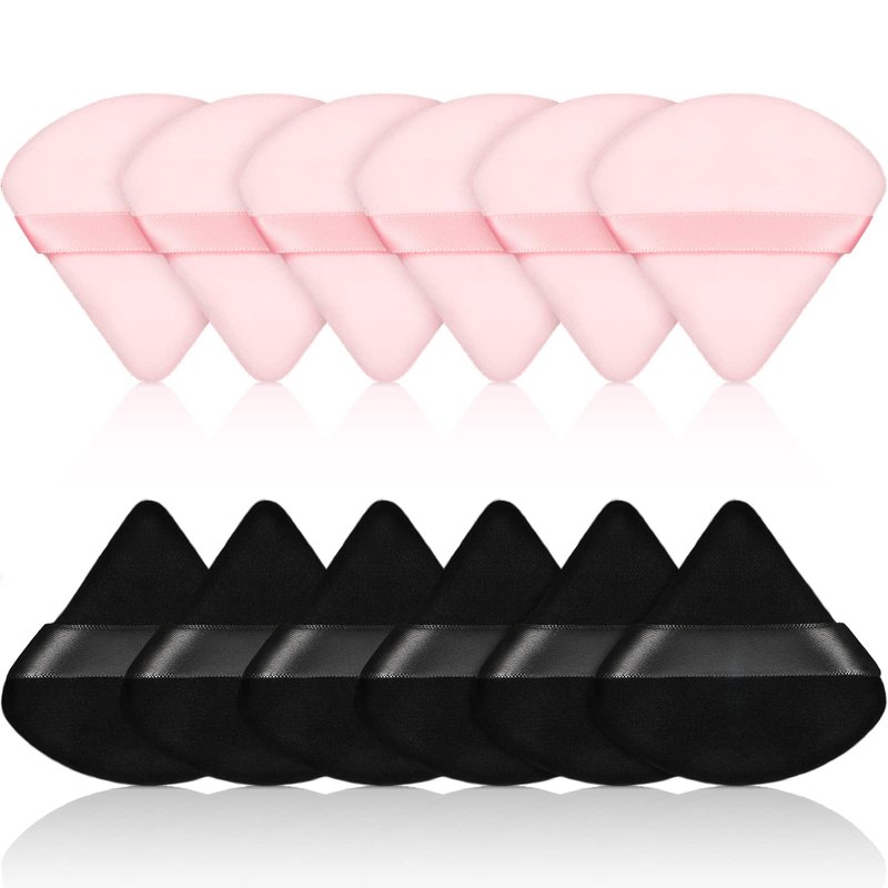 Maitys 12 Pcs Powder Puff Triangle for Face Makeup Cosmetic Loose Powder Puff Velour Soft Body Washable Reusable Foundation Sponge Wet Dry Makeup Tool for Women
