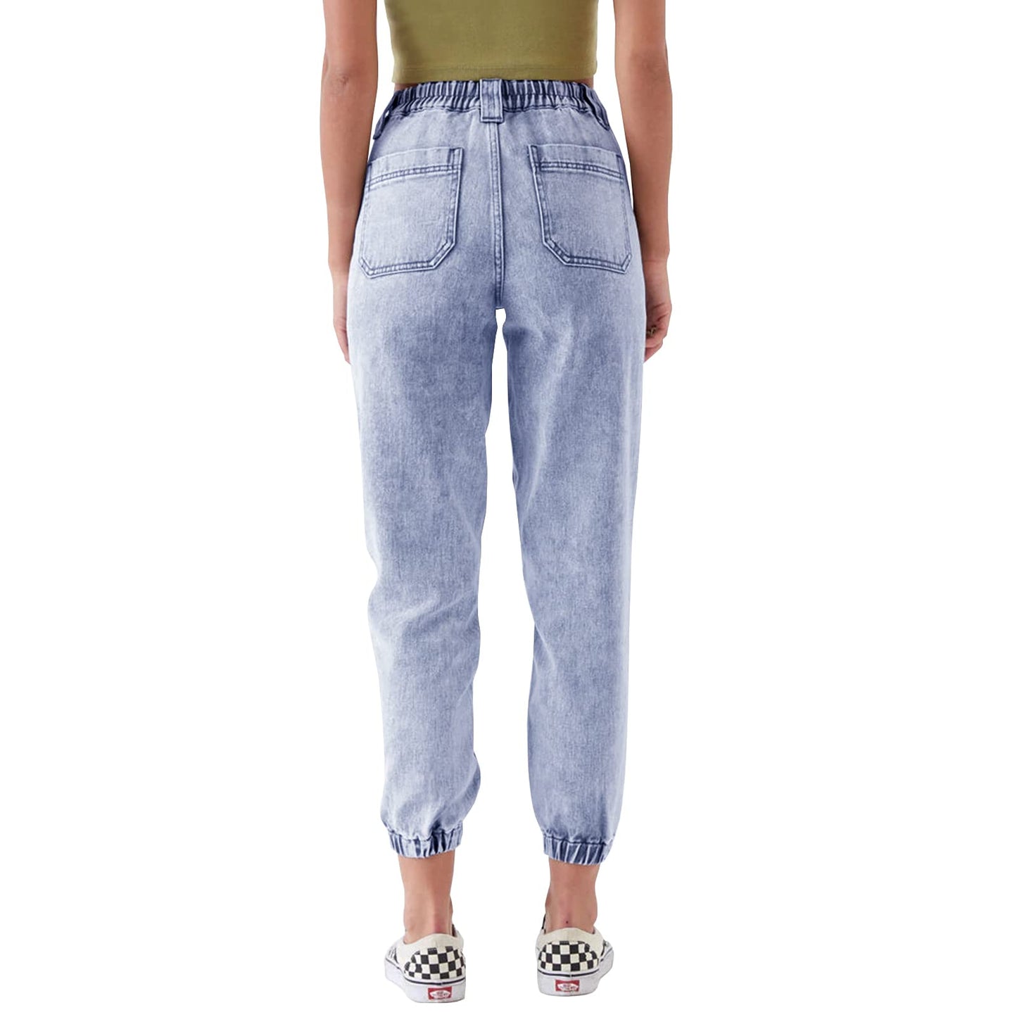 LONGYIDA High Waisted Denim Joggers Jeans for Women Elastic Waist Stretch Boyfriend Cargo Denim Pants (Light Blue 2, S)