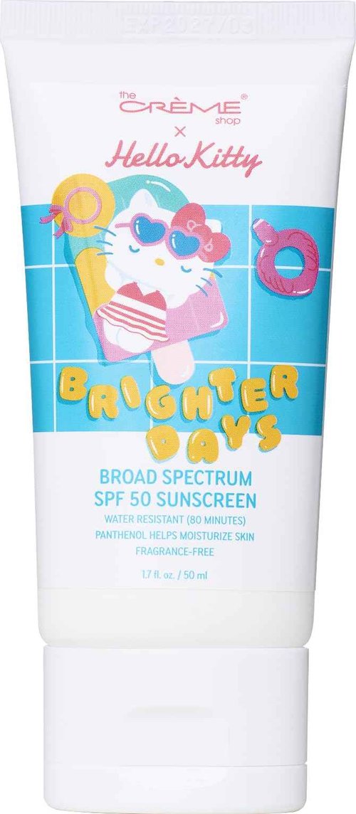 The Crème Shop x Hello Kitty Sunny Days Broad Spectrum SPF 50 Sunscreen, Korean Inspired Facial Sunscreen, 80-minute Water Resistant, with Panthenol and Glycerin to help Hydrate, No White Cast