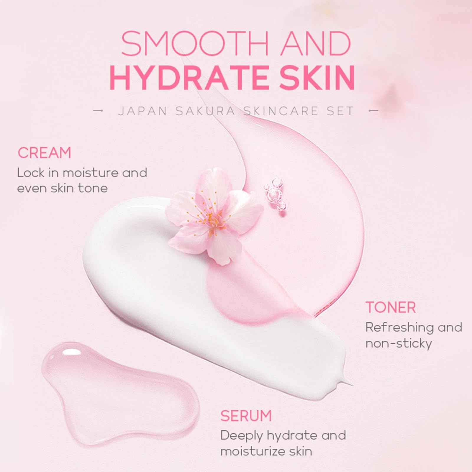6 Pcs Skin Care Sets JAPAN SAKURA Women Beauty Gift Sets Sakura Skin Care Kit with Cleanser, Toner, Serum, Eye Cream, Lotion, Essence Cream Travel Kit for Women Teen Girls