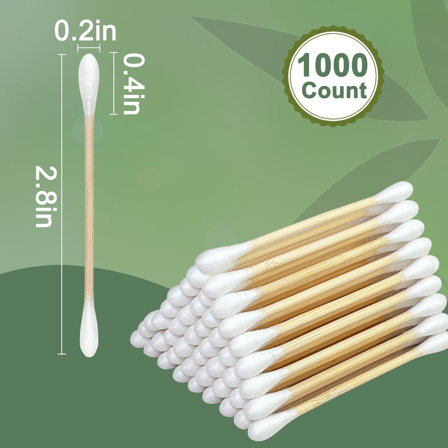 Garrelett 1000 Count Natural Bamboo Cotton Tips, Organic Biodegradable Swab