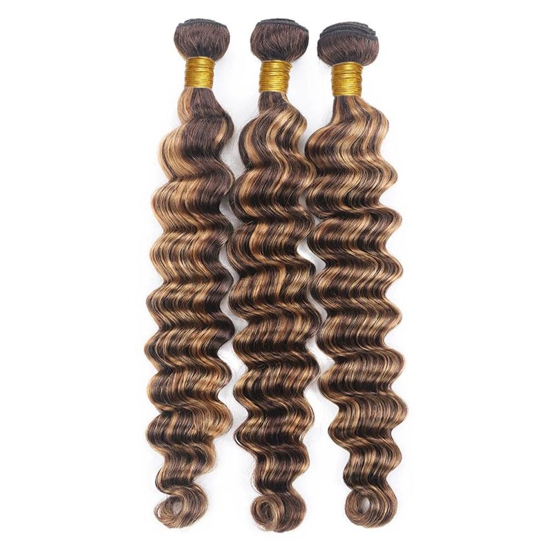 Human Hair Bundles - Ombre Deep Wave Honey Blonde Extensions | Unprocessed Brazilian Remy | 12-14-16 Inch