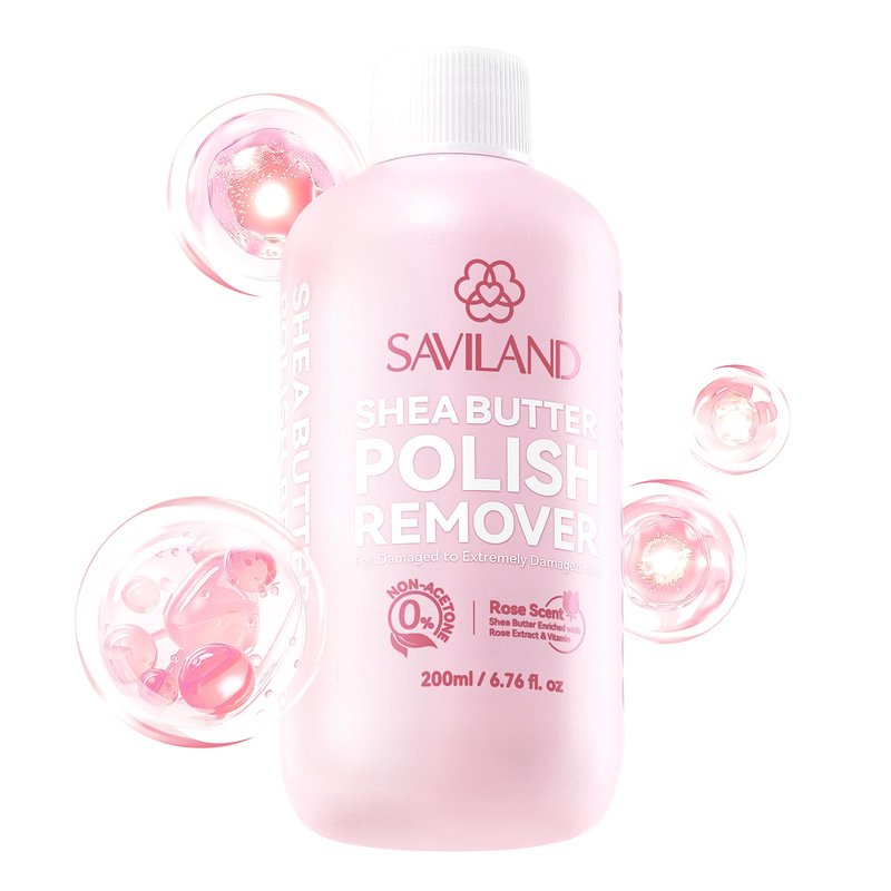 SAVILAND Nail Polish Remover: 200 ML Non-Acetone Non Drying Fingernail Polish Remover Shea Butter Nails Removal Rich in Castor Oil VE for Cateye Glitter Regular Nail Polish Home Salon Use