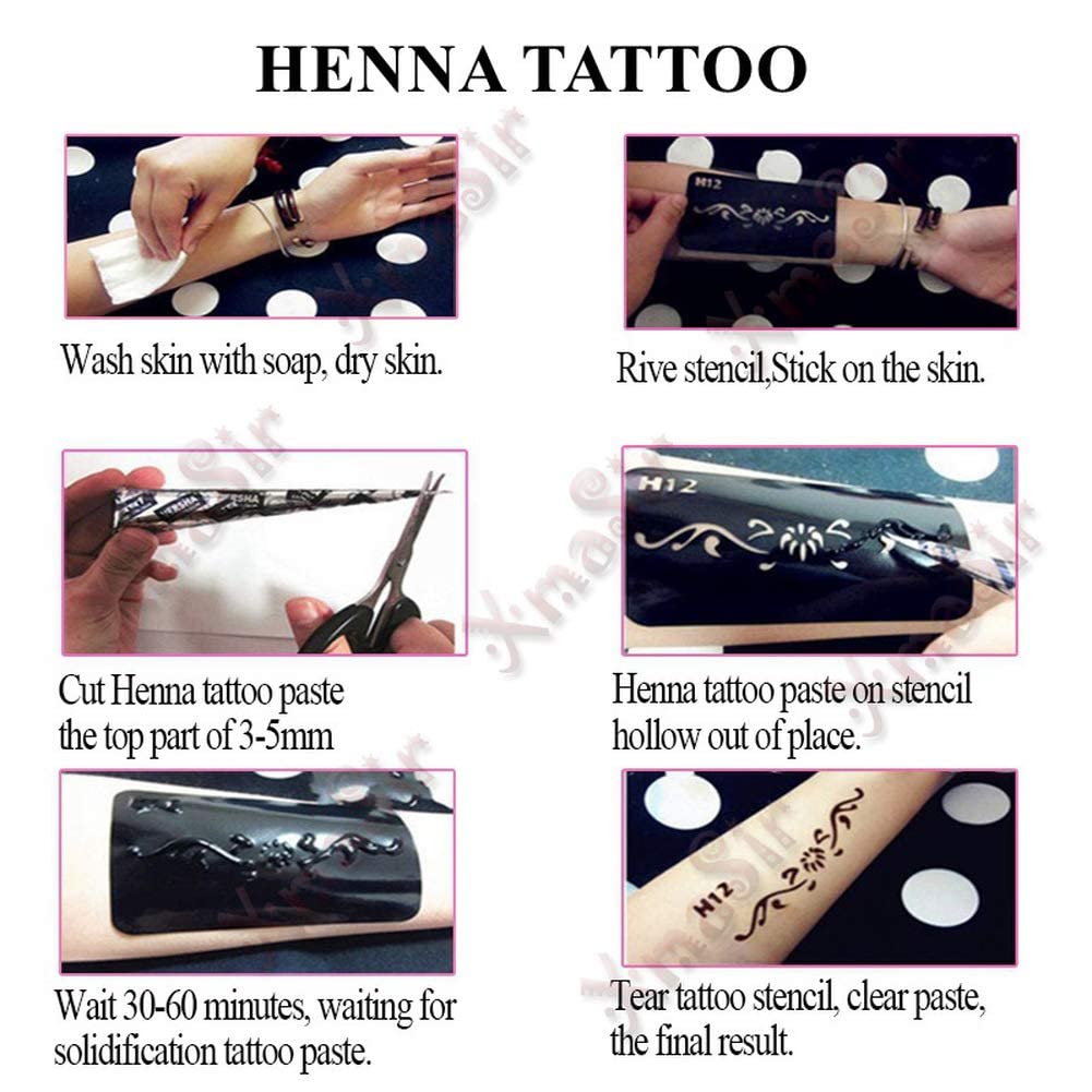 Xmasir Pack of 24 Sheets Temporary Tattoo Templates,Self-Adhesive Henna Indian Arabian Temporary Tattoo Sticker for Body Paint