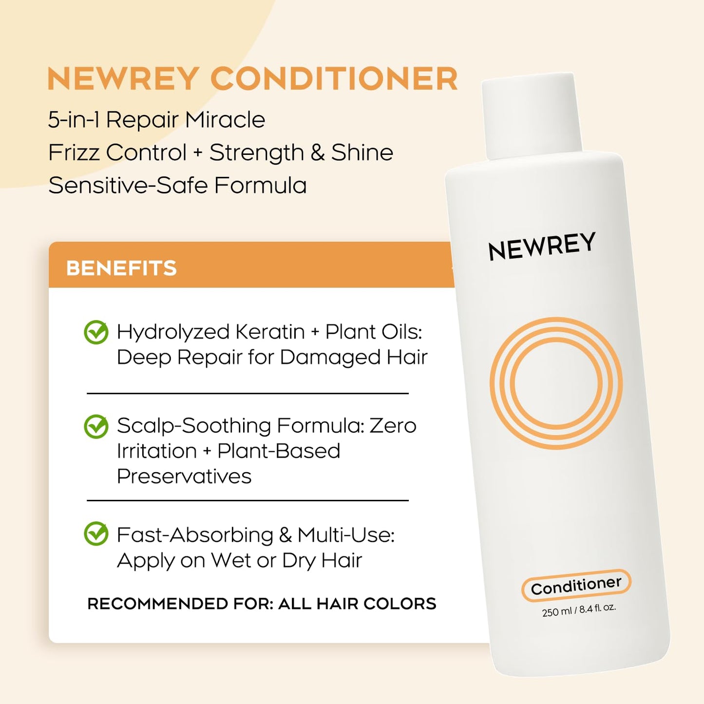 Hydrating Conditioner for Dry, Damaged Hair - Moisture Repair Treatment with Hydrolyzed Keratin & Coconut Oil | 8.4oz