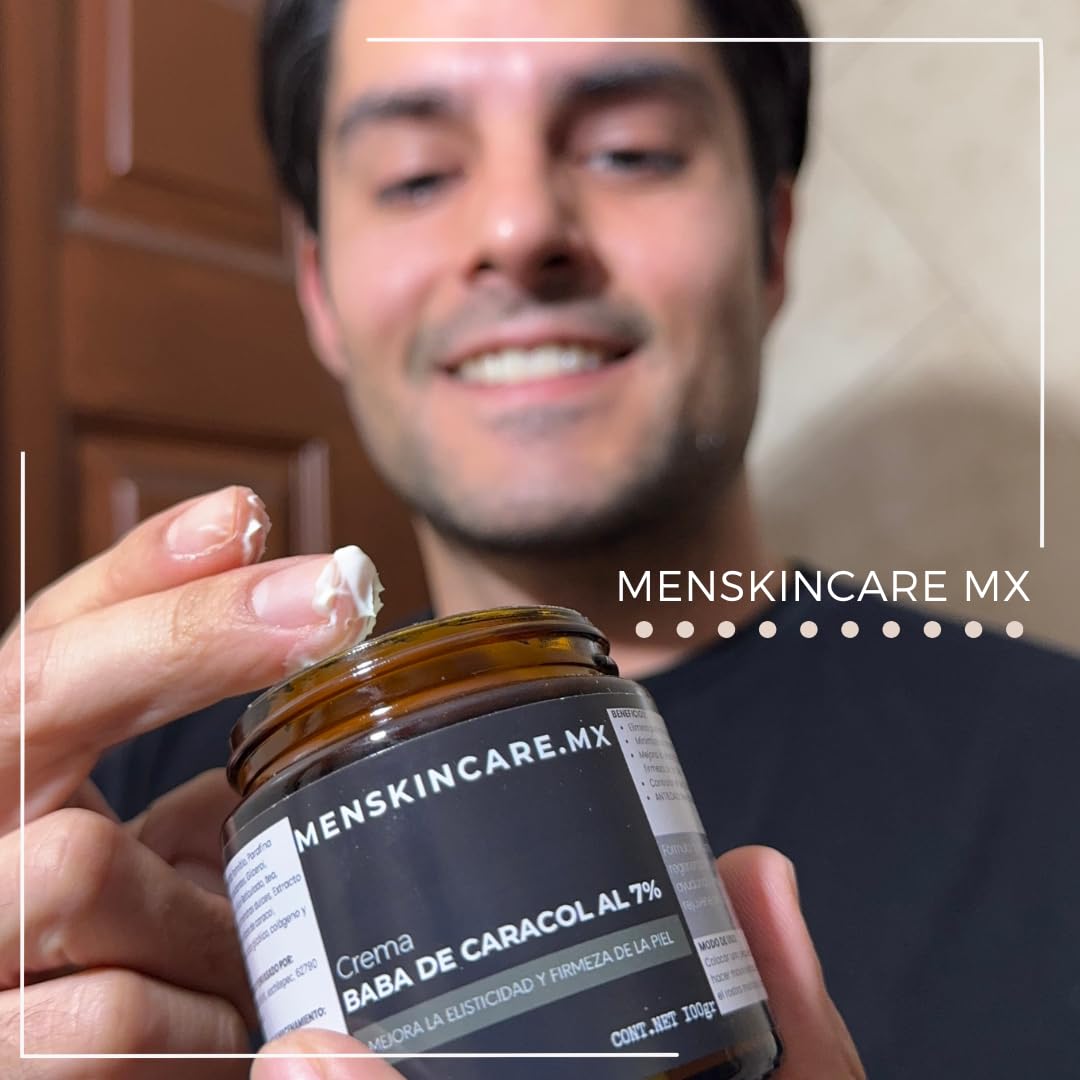 100g Snail Slime Cream for Men; regenerates damaged skin, fades blemishes, improves skin elasticity and firmness by stimulating cell renewal with 7% protein extract.