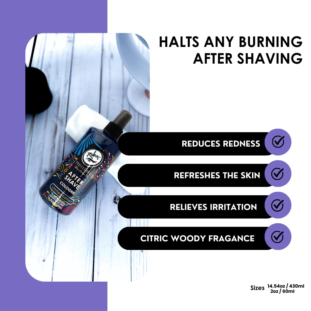 Rolda Midnight After Shave Tonic Cologne For Men - Post Shave Tonic Spray, Calms Irritation, Helps Heal & Clean Shaved Areas, Masculine Fragrance (14.54oz | 430ml)