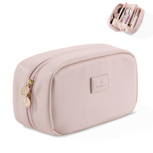 Pocmimut Makeup Bag,Open Flat Makeup Pouch Purse Car Accessories,Travel Essentials Organizer with Divider,Christmas Birthday Gifts for Mom and Lover,Pink